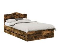 vidaXL Cadre de lit Chêne fumé 120 x 200 cm Bois Ingénierie, Chambre, Rectangulaire, Design Moderne pour Espaces de Vie Élégants, Présentant des Solutions de Rangement Intégrées, Palette de Couleurs R