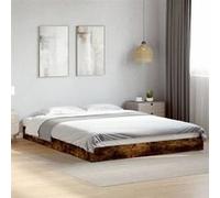 vidaXL Cadre de Lit Double en Chêne Fumé 160x200 cm - Bois d'Ingénierie, Meuble de Chambre à Coucher, Sommier, Lit de Palette à Panneaux
