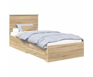 vidaXL Cadre de lit Chêne Sonoma 100 x 200 cm Bois d'ingénierie, Cadre de lit stylé, Design Moderne, Solutions de Rangement astucieuses pour Chambres urbaines