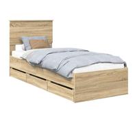vidaXL Cadre de lit Chêne Sonoma 75 x 190 cm Bois Ingénierie, Cadre de lit Moderne, Design Minimaliste, Meuble rectangulaire, Espace de Rangement caché, Solution pour Bien Dormir