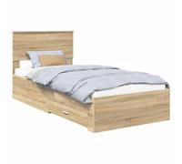 vidaXL Cadre de lit Chêne Sonoma 90 x 190 cm Bois d'ingénierie, Cadre de lit stylé, Design Moderne, Solutions de Rangement astucieuses pour Chambres urbaines