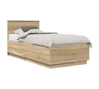 vidaXL Cadre de lit Chêne Sonoma 90 x 190 cm Bois d'ingénierie, Ensemble de mobilier de Chambre Moderne, Design rectangulaire, matériaux durables, avec Ports USB pour rechargement Facile