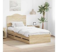 vidaXL Cadre de lit Chêne Sonoma 90 x 200 cm Bois Ingénierie, Chambre, Rectangulaire, Moderne, Idées de mobilier économes d'espace pour un design contemporain, minimaliste et des solutions de rangemen