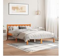 Lit Double vidaXL, Cadre en Bois de Pin Massif, Sommier à Lattes, Meuble de Chambre à Coucher, Moderne, Cire Marron 140x200 cm