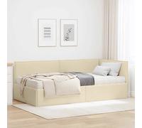 vidaXL Cadre de lit d'angle avec matelas 2 pcs Crème Velours