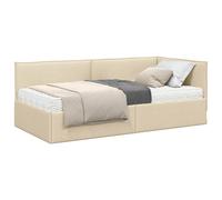 vidaXL Cadre de lit d'angle avec Matelas 2 pcs Crème Velours,