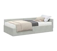 vidaXL Cadre de lit d'angle avec Matelas 2 pcs Gris Clair Velours, Cadre de lit d'angle Chic, Design Contemporain en Velours, Durable et Ergonomique, Plateforme Gagnant de la Place pour se détendre