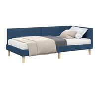 vidaXL Cadre de lit d'angle avec matelas Autre 2 pcs Bleu tissu, Mobilier de chambre moderne, Cadre de lit plateforme rectangulaire, Tissu durable, Matériau respirant, Tête de lit réglable, Style urba