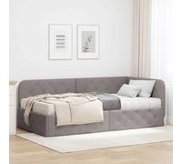 vidaXL Cadre de lit d'angle avec matelas Taupe 90 x 190 cm tissu