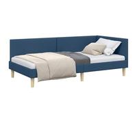 vidaXL Cadre de lit d'angle Bleu 90 cm x 190 cm Tissu et Contreplaqué, Lit de Jour Moderne, Design rectangulaire, canapé-lit Multi-Fonction, Gain de Place, Solutions compactes pour Vivre