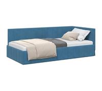 vidaXL Cadre de lit d'angle Bleu 90 cm x 190 cm Velours, Lit d’Angle en Velours résistant, daybed Urbain Gain de Place, canapé Polyvalent, Design Compact