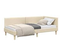 vidaXL Cadre de lit d'angle Crème 90 cm x 190 cm Tissu et Contreplaqué, Lit de Jour Moderne, Design rectangulaire, canapé-lit Multi-Fonction, Gain de Place, Solutions compactes pour Vivre