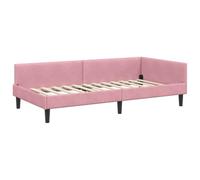 vidaXL Cadre de lit d'angle Rose 90 x 200 cm Velours et Bois stratifié, Cadre de lit élégant et Moderne, matière Respirante, Design Simple, Meuble rectangulaire