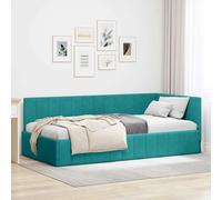 Vidaxl Cadre De Lit D'angle Turquoise 90 X 190 Cm Velours