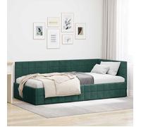 vidaXL - Cadre de lit d'angle L - Velours vert foncé 100 x 200 cm, moderne, durable, gain de place