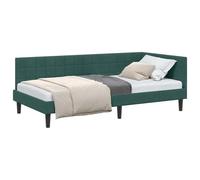 vidaXL Cadre de lit d'angle Vert foncé 90 cm x 190 cm Velours, Lit d'angle Moderne, Compact, Style Minimaliste, Design en Velours Durable, Meuble Indoor Polyvalent, canapé en L