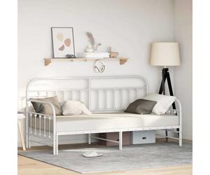 vidaXL Cadre de lit de Jour Blanc 100 x 200 cm Acier Enduit de Poudre, Cadre de lit Contemporain rectangulaire, Solution de Couchage en métal, Gain de Place pour Un canapé à l'intérieur