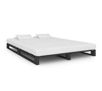 vidaXL Cadre de Lit de Palette Sommier à Lattes Lit Double Lit Adulte Cadre à Lattes Chambre à Coucher Maison Gris 140x200 cm Bois de Pin Massif