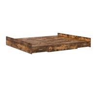 vidaXL Cadre de lit de Rangement en chêne fumé 200 x 200 cm, en Bois d'ingénierie, Marron. Il Cache Le Rangement en Dessous, s'assemble Facilement et a Un Design Minimaliste. Comprend Une tête de lit