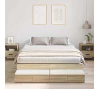 vidaXL Cadre de lit de Rangement Sonoma Oak 140X200 cm Bois d'ingénierie avec Nombreux tiroirs Design Moderne Assemblage Facile Mobilier de Chambre intérieur en Bois Stylé Durable
