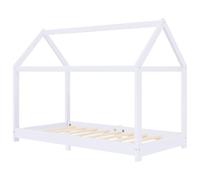 vidaXL Cadre de Lit d'enfant Lit Cabane d'enfant Structure de Lit pour Enfants Chambre d'enfant Maison Intérieur Blanc 70x140 cm Bois de Pin Massif