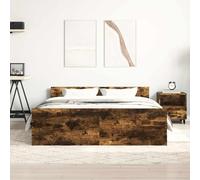 VidaXL Cadre de Lit Double avec Tête et Pied de Lit, Lit Adulte, Meuble de Chambre Moderne, Chêne Fumé 140x200 cm