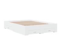 vidaXL Cadre de lit double – lit de rangement avec tiroirs, blanc 140x190 cm, bois d'ingénierie