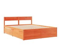 vidaXL Cadre de Lit Double avec Tiroirs en Bois de Pin Massif - Marron Ciré 140x200cm - Meuble de Chambre à Coucher avec Sommier