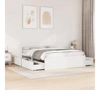 Vidaxl Cadre De Lit Avec Tiroirs Blanc 160x200 Cm Bois Massif De Pin Blanc