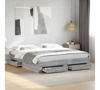 VidaXL Cadre de Lit Double avec Tiroirs - Sonoma Gris 200x200cm - Bois d'Ingénierie - Lit de Rangement