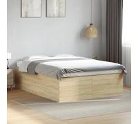 vidaXL Cadre de Lit Double Chêne Sonoma 140x200 cm en Bois d'Ingénierie - Meuble de Chambre à Coucher, Sommier, Lit à Panneaux, Plate-Forme