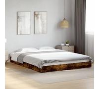 vidaXL Cadre de Lit Double en Chêne Fumé 160x200 cm - Bois d'Ingénierie, Meuble de Chambre à Coucher, Sommier, Lit de Palette à Panneaux