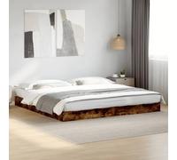 vidaXL Cadre de Lit Double en Chêne Fumé 180x200 cm - Bois d'Ingénierie, Meuble de Chambre à Coucher, Sommier, Lit de Palette à Panneaux
