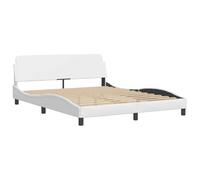 vidaXL Cadre de Lit Dover, Lit Rembourré avec Sommier à Lattes, Lit Double avec Pied Chambre à Coucher, Blanc 160x200 cm Similicuir