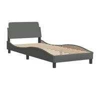 vidaXL Cadre de lit Dover – Rembourré, sommier à lattes, lit simple, tissu gris foncé 90x190 cm