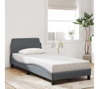 vidaXL Cadre de Lit avec Tête de Lit, Lit Rembourré avec Sommier à Lattes, Lit Simple avec Pied, Lit Adulte de Chambre, Gris Foncé 90x200 cm Velours