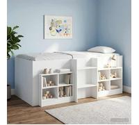 vidaXL Cadre de Lit Élevé pour Enfants 2 pcs Blanc 90 x 190 cm, Lit Mezzanine pour Enfants avec échelle, Design rectangulaire, Rangement sous Le lit, Cadre en Bois stylé