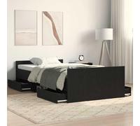 vidaXL Cadre de lit en Bois d'acajou Noir avec 4 tiroirs de Rangement pour Adultes 90 x 190 cm Bois d'ingénierie Design Moderne Mobilier de Chambre d'adulte Robuste Compact