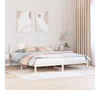 vidaXL Cadre de lit en bois de pin blanc Blanc Bois massif King size