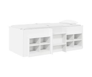 vidaXL Cadre de lit en loft avec Armoire 3 pcs Blanc Bois d'ingénierie, Cadre de lit loft Moderne, Solution compacte, Bois traité, Design Gain de Place, Chambre sans désordre