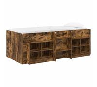 vidaXL Cadre de lit en loft avec Armoire avec étagère 3 pc Chêne fumé, Cadre de lit loft Moderne, Solution compacte, Bois traité, Design Gain de Place, Chambre sans désordre