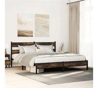 vidaXL Cadre de lit en métal sans matelas chêne fumé 193x203 cm, lit double, meuble de chambre à coucher, lit d'invité, lit, 3308484 Or