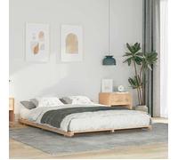 vidaXL Cadre de lit en pin massif Style Japandi, finition marron mat, profil bas, taille 160 x 220 cm, stable, montage 873133