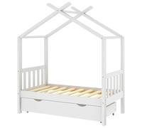 vidaXL Cadre de lit Enfant avec tiroir Blanc pin Massif 70x140 cm, Cadre de lit en Bois pour Enfant, lit, lit pour Enfant