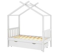 vidaXL Cadre de lit Enfant avec tiroir Blanc pin Massif 70x140 cm, Cadre de lit en Bois pour Enfant, lit, lit pour Enfant