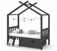 vidaXL Cadre de lit enfant 70x140 cm avec tiroir – Pin massif, gris foncé