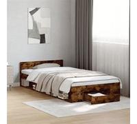 vidaXL Cadre de lit et tiroir chêne fumé 75x190 cm bois d'ingénierie, lit, lit de rangement, cadre de lit simple, lit 3280808 Marron G