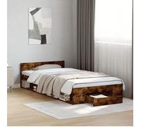vidaXL Cadre de lit et tiroir chêne fumé 90x190 cm bois d'ingénierie, lit, lit de rangement, cadre de lit simple, lit 3280787
