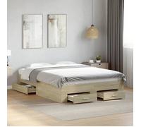 Cadre de lit et tiroirs chêne sonoma 140x190 cm bois ingénierie, lit, lit de rangement, cadre de lit double, lit double