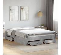 vidaXL Cadre de lit et tiroirs gris béton 140x200 cm bois d'ingénierie, lit, lit de rangement, cadre de lit double, lit 3280387